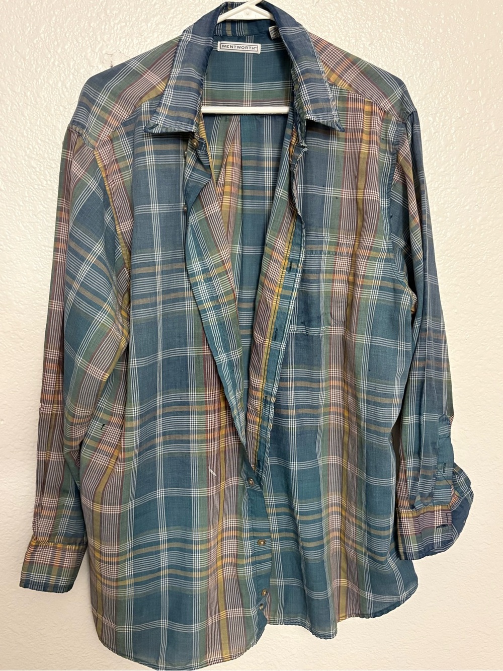 Wentworth XL Plaid Button Down Shirt Paint Splatter Vintage Workwear